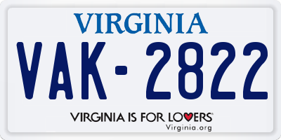 VA license plate VAK2822