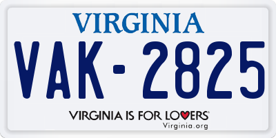 VA license plate VAK2825