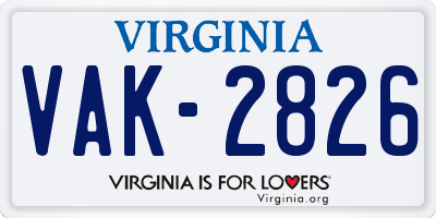 VA license plate VAK2826