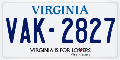 VA license plate VAK2827