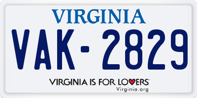 VA license plate VAK2829