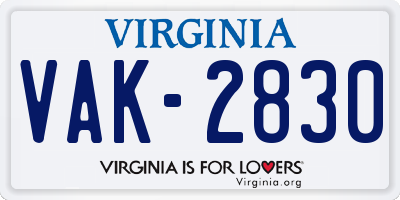 VA license plate VAK2830