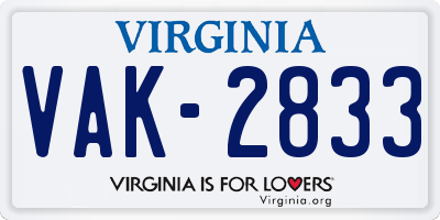 VA license plate VAK2833