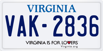 VA license plate VAK2836