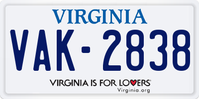VA license plate VAK2838