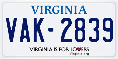 VA license plate VAK2839