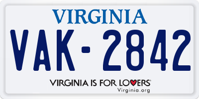 VA license plate VAK2842