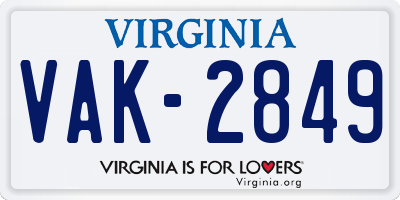 VA license plate VAK2849