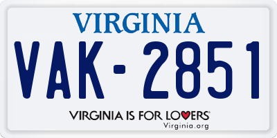 VA license plate VAK2851