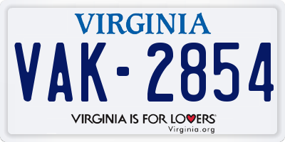 VA license plate VAK2854