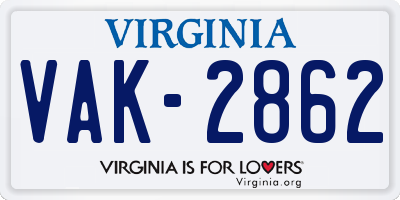 VA license plate VAK2862