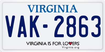 VA license plate VAK2863