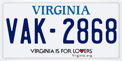 VA license plate VAK2868