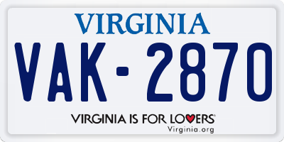 VA license plate VAK2870