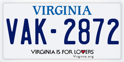 VA license plate VAK2872