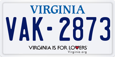 VA license plate VAK2873
