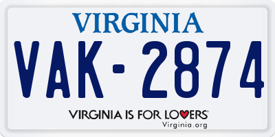 VA license plate VAK2874