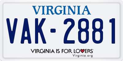 VA license plate VAK2881