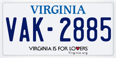 VA license plate VAK2885