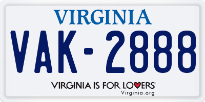 VA license plate VAK2888