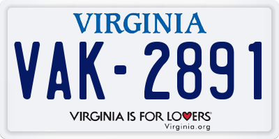 VA license plate VAK2891