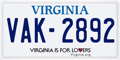 VA license plate VAK2892