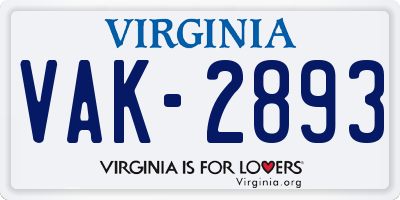 VA license plate VAK2893