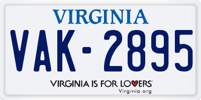 VA license plate VAK2895