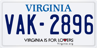 VA license plate VAK2896