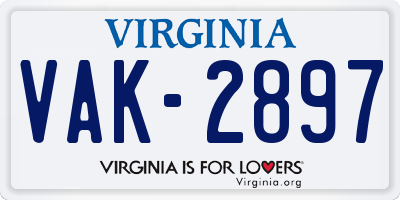 VA license plate VAK2897