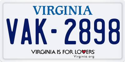 VA license plate VAK2898