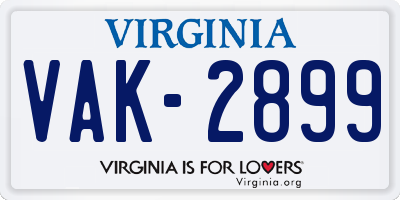 VA license plate VAK2899