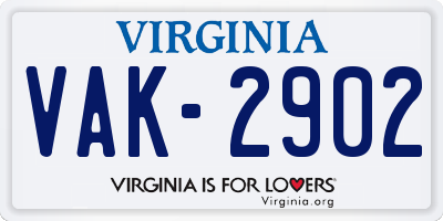 VA license plate VAK2902