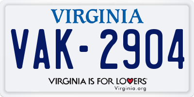 VA license plate VAK2904