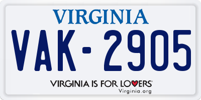 VA license plate VAK2905