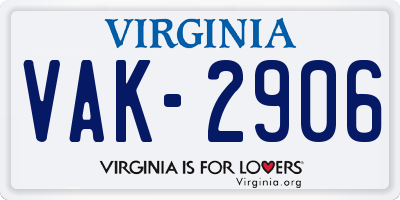 VA license plate VAK2906