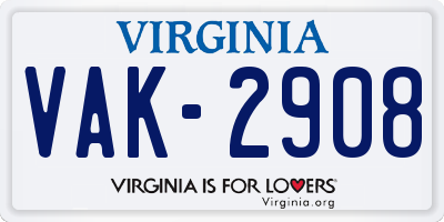 VA license plate VAK2908