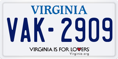 VA license plate VAK2909