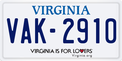 VA license plate VAK2910
