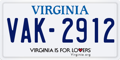 VA license plate VAK2912