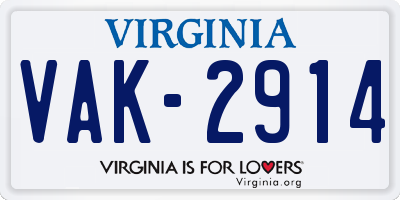 VA license plate VAK2914