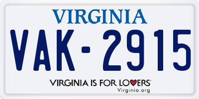 VA license plate VAK2915