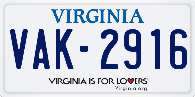 VA license plate VAK2916
