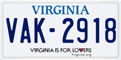 VA license plate VAK2918