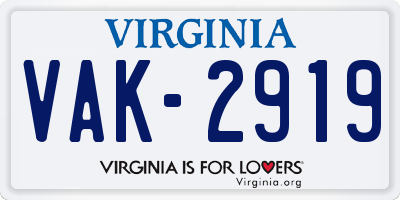 VA license plate VAK2919