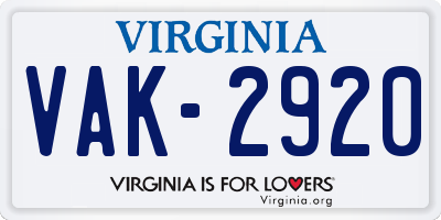 VA license plate VAK2920