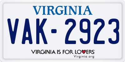 VA license plate VAK2923