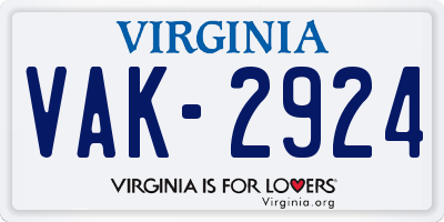 VA license plate VAK2924