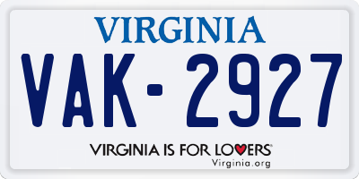 VA license plate VAK2927