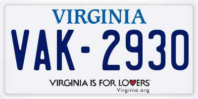 VA license plate VAK2930